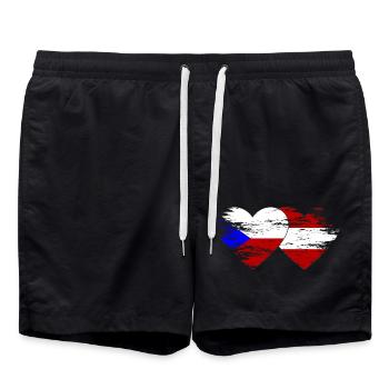 Czech Republic Austria Flag Heart used - Swim Trunks - black - Front - AI Model Male 185 light (185cm)