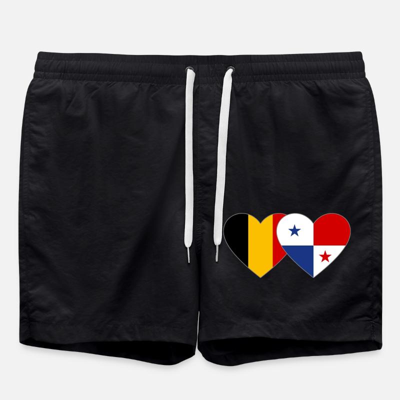 Belgium Panama Flag Heart - Swim Trunks - black