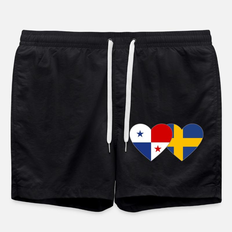 Panama Sweden Flag Heart - Swim Trunks - black