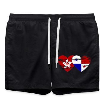 Hong Kong Panama Flagge used - Badeshorts - Schwarz - Vorne - AI Model Male 185 light (185cm)