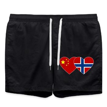Chine Norvège Drapeau du cœur - Short de bain - noir - Devant - AI Model Male 185 light (185cm)