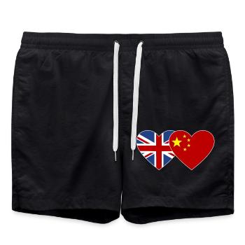 Angleterre Chine Drapeau du cœur - Short de bain - noir - Devant - AI Model Male 185 light (185cm)