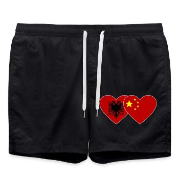 Albanien China Herz Flagge - Badeshorts - Schwarz - Vorne - AI Model Male 185 light (185cm)