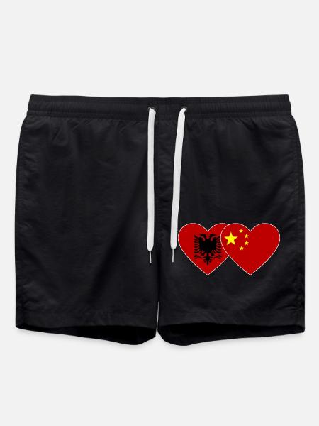 Albanien China Herz Flagge - Badeshorts - Schwarz
