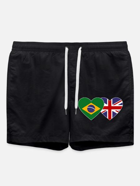 Brazil England Flag Heart - Swim Trunks - black