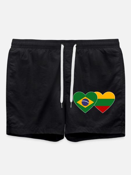Brazil Lithuania Flag Heart - Swim Trunks - black