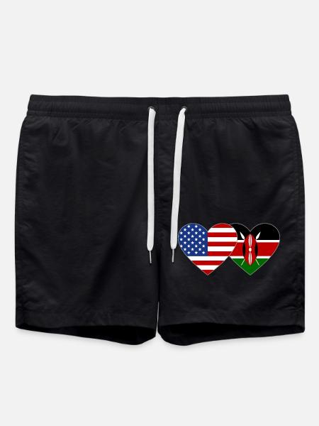 USA Kenya Flag Heart - Swim Trunks - black