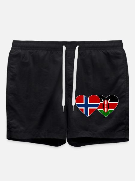 Norway Kenya Flag Heart - Swim Trunks - black