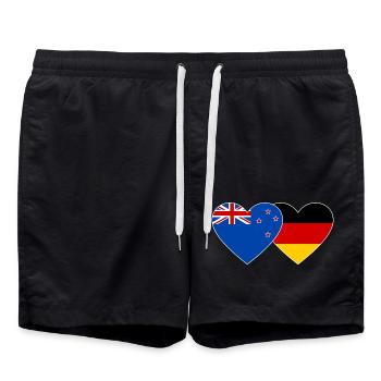 Neuseeland Deutschland Flagge Herz - Badeshorts - Schwarz - Vorne - AI Model Male 185 light (185cm)