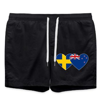 Schweden Neuseeland Flagge Herz - Badeshorts - Schwarz - Vorne - AI Model Male 185 light (185cm)