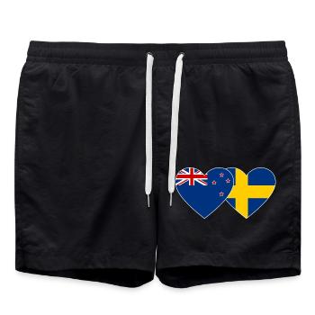 Neuseeland Schweden Flagge Herz - Badeshorts - Schwarz - Vorne - AI Model Male 185 light (185cm)