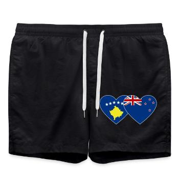 Kosovo Neuseeland Flagge - Badeshorts - Schwarz - Vorne - AI Model Male 185 light (185cm)