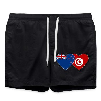 Neuseeland Tunesien Flagge Herz - Badeshorts - Schwarz - Vorne - AI Model Male 185 light (185cm)