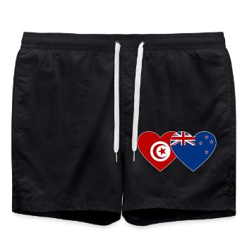 Tunesien Neuseeland Flagge Herz - Badeshorts - Schwarz - Vorne - AI Model Male 185 light (185cm)