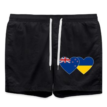 Nouvelle-Zélande Ukraine Drapeau Coeur - Short de bain - noir - Devant - AI Model Male 185 light (185cm)