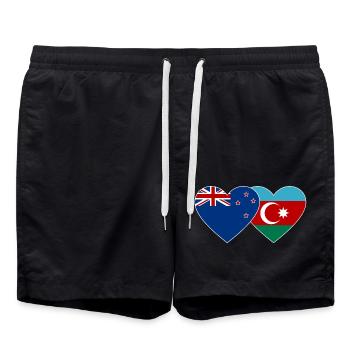 New Zealand Azerbaijan Flag Heart - Swim Trunks - black - Front - AI Model Male 185 light (185cm)