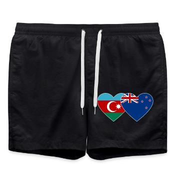 Aserbaidschan Neuseeland Flagge Herz - Badeshorts - Schwarz - Vorne - AI Model Male 185 light (185cm)