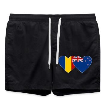 Rumänien Neuseeland Flagge Herz - Badeshorts - Schwarz - Vorne - AI Model Male 185 light (185cm)