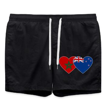 Marokko Neuseeland Flagge Herz - Badeshorts - Schwarz - Vorne - AI Model Male 185 light (185cm)
