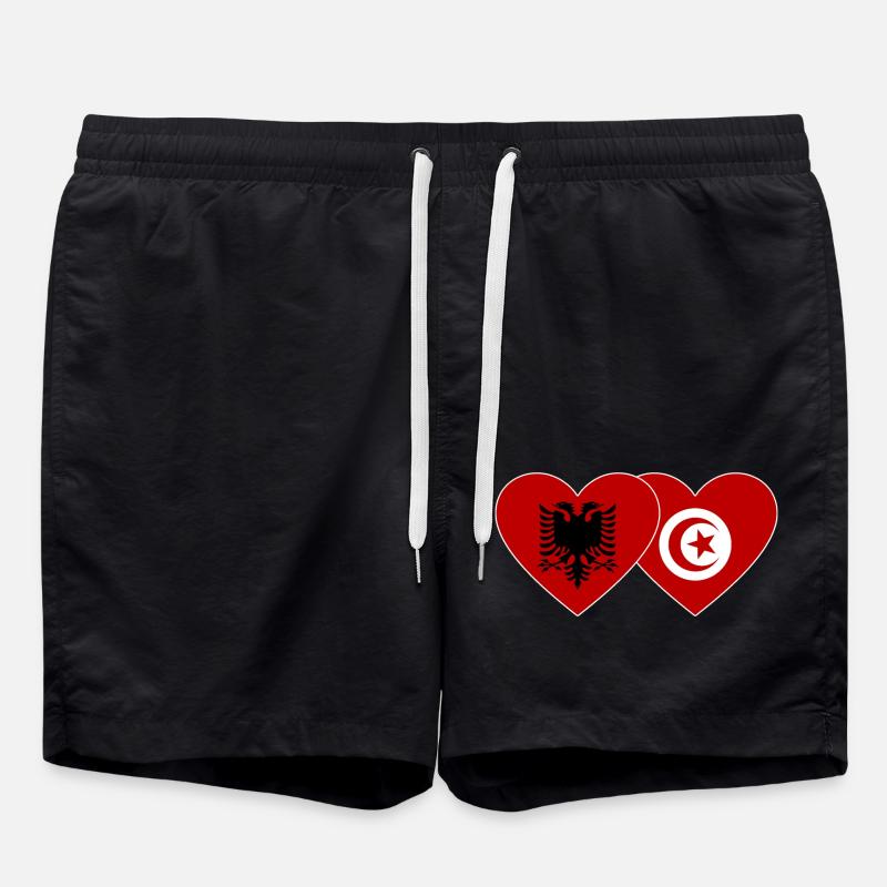 Albania Tunisia Flag Heart - Swim Trunks - black