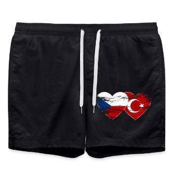 Czech Republic Turkey flag heart used - Swim Trunks - black - Front - AI Model Male 185 light (185cm)