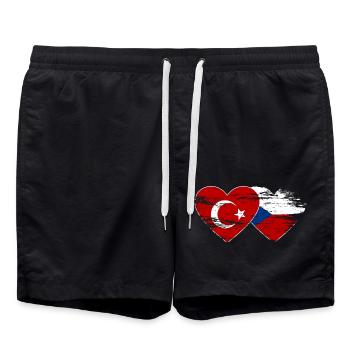 Turkey Czech Republic flag heart used - Swim Trunks - black - Front - AI Model Male 185 light (185cm)