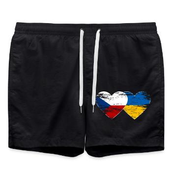 Tschechien Ukraine Flagge Herz used - Badeshorts - Schwarz - Vorne - AI Model Male 185 light (185cm)