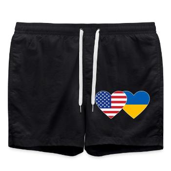 USA Ukraine Flag Heart - Swim Trunks - black - Front - AI Model Male 185 light (185cm)