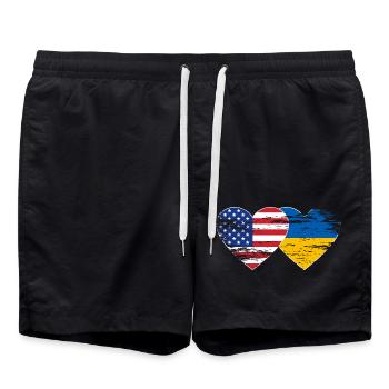 USA Ukraine Flagge Herz used - Badeshorts - Schwarz - Vorne - AI Model Male 185 light (185cm)