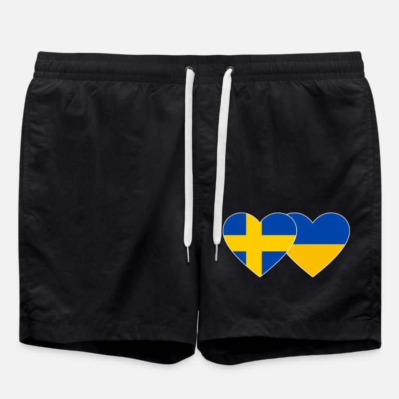 Suède Ukraine drapeau coeur - Short de bain - noir