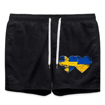 Suède Ukraine drapeau coeur utilisé - Short de bain - noir - Devant - AI Model Male 185 light (185cm)