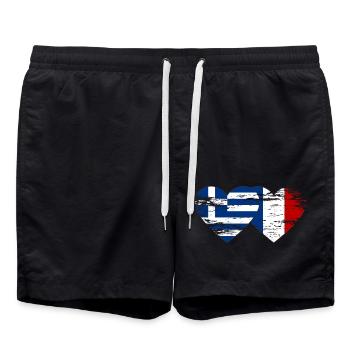 Grèce France drapeau coeur utilisé - Short de bain - noir - Devant - AI Model Male 185 light (185cm)