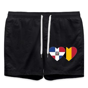 Dominikanische Republik Belgien Flagge Herz - Badeshorts - Schwarz - Vorne - AI Model Male 185 light (185cm)