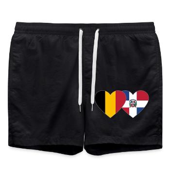 Belgien Dominikanische Republik Flagge Herz - Badeshorts - Schwarz - Vorne - AI Model Male 185 light (185cm)