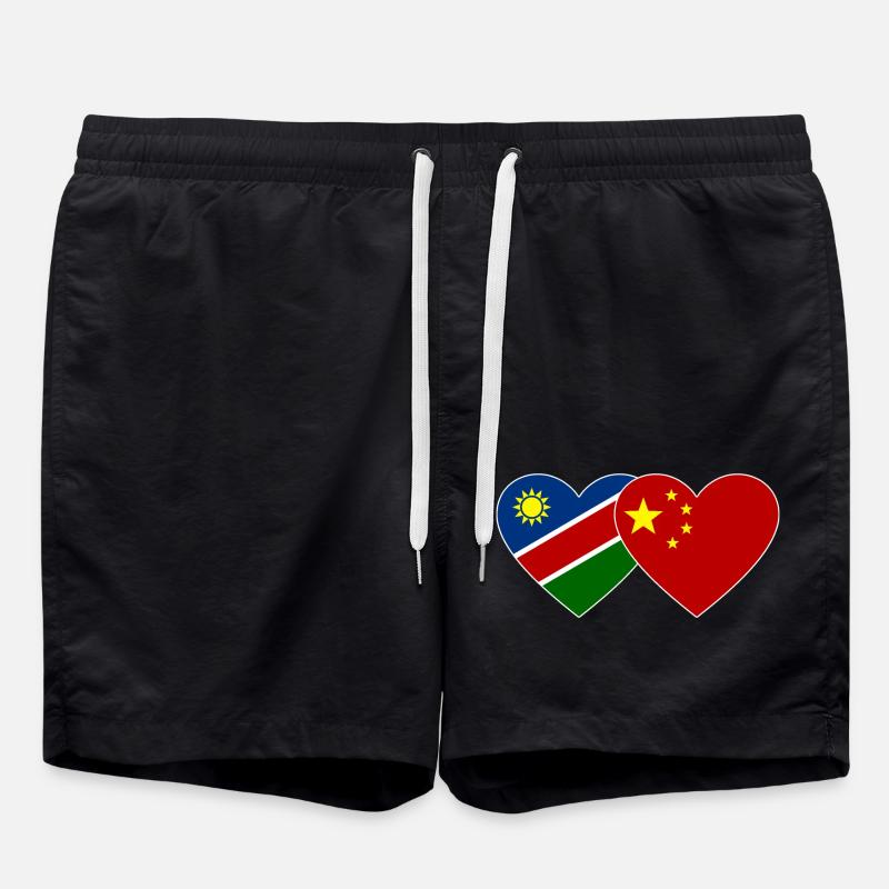 Namibia China Flagge Herz - Badeshorts - Schwarz