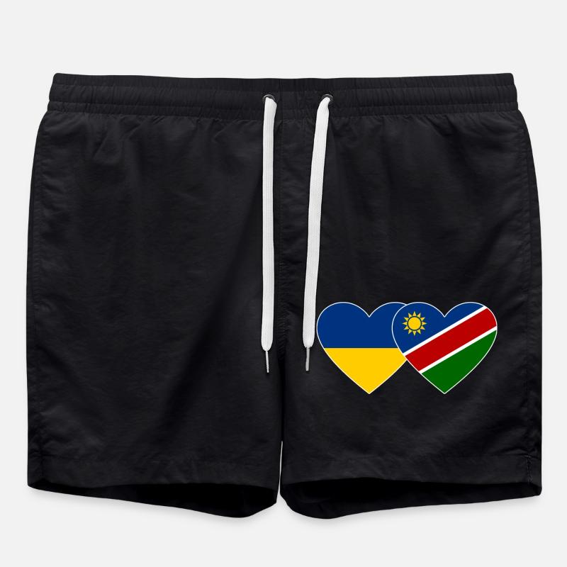 Ukraine Namibia Flag Heart - Swim Trunks - black