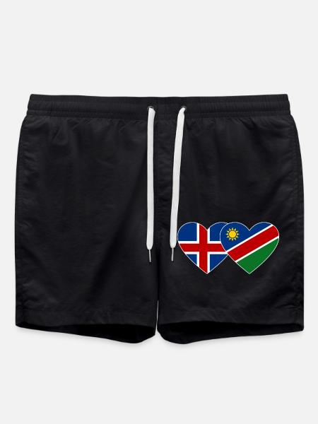 Iceland Namibia Flag Heart - Swim Trunks - black