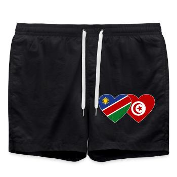 Namibia Tunesien Flagge Herz - Badeshorts - Schwarz - Vorne - AI Model Male 185 light (185cm)