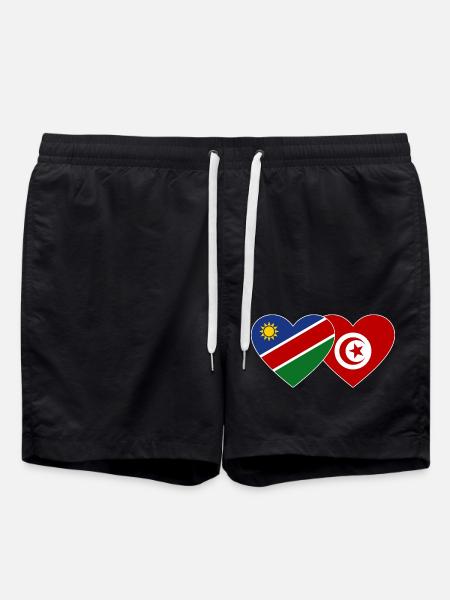 Namibia Tunisia Flag Heart - Swim Trunks - black