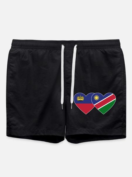 Liechtenstein Namibia Flag Heart - Swim Trunks - black