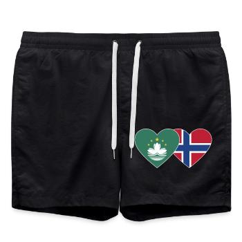Macau Norwegen Flagge Herz - Badeshorts - Schwarz - Vorne - AI Model Male 185 light (185cm)