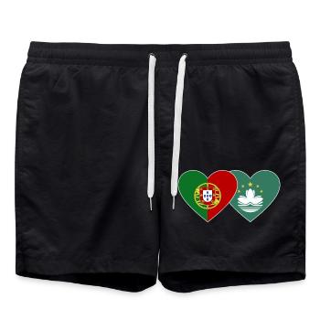 Portugal Macau Flagge Herz - Badeshorts - Schwarz - Vorne - AI Model Male 185 light (185cm)