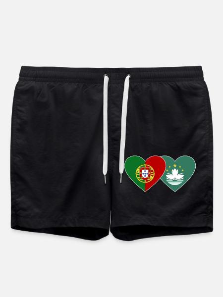 Portugal Macau Flag Heart - Swim Trunks - black
