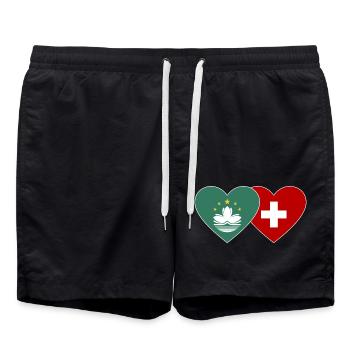 Cœur de drapeau suisse de Macao - Short de bain - noir - Devant - AI Model Male 185 light (185cm)