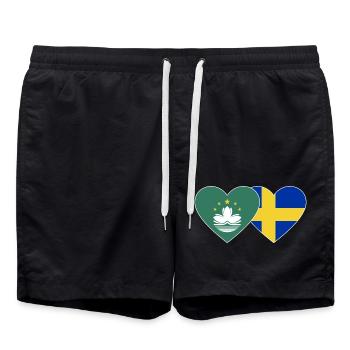 Cœur du drapeau suédois de Macao - Short de bain - noir - Devant - AI Model Male 185 light (185cm)