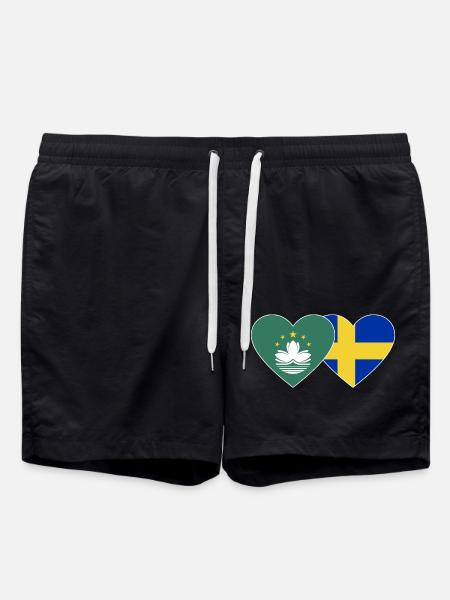 Macau Sweden flag heart - Swim Trunks - black