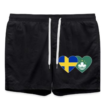 Schweden Macau Flagge Herz - Badeshorts - Schwarz - Vorne - AI Model Male 185 light (185cm)