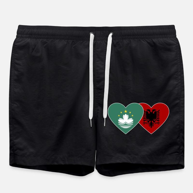 Macau Albania Flag Heart - Swim Trunks - black