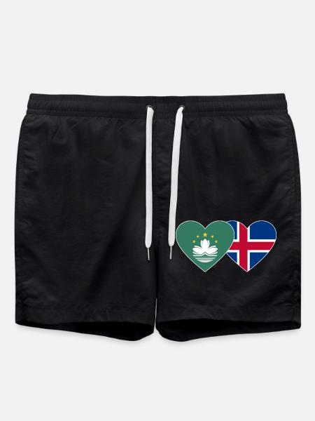 Macau Island Flag Heart - Swim Trunks - black