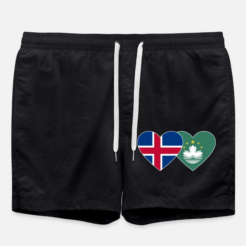 Iceland Macau Flag Heart - Swim Trunks - black
